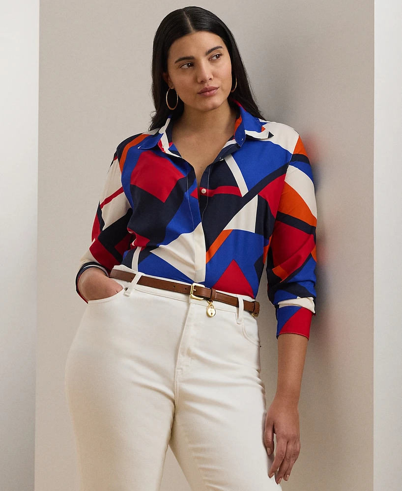 Lauren Ralph Plus Classic-Fit Print Crepe Shirt