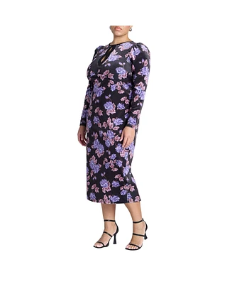 Eloquii Women's Plus Printed Velvet Midi Dress