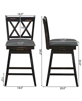 Gouun 2 Pieces 24 Inch Swivel Counter Height Barstool Set with Rubber Wood Legs