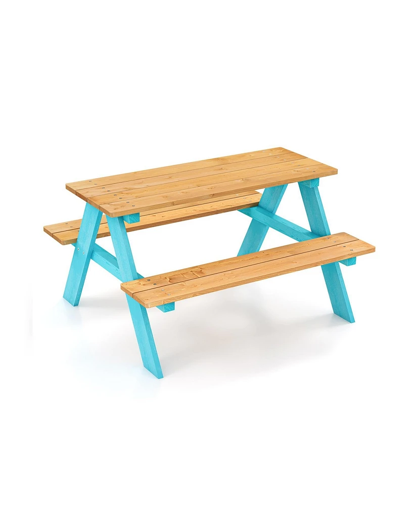 Gouun Children Outdoor Wooden Table with Bench Seats for Indoor and Outdoor Use