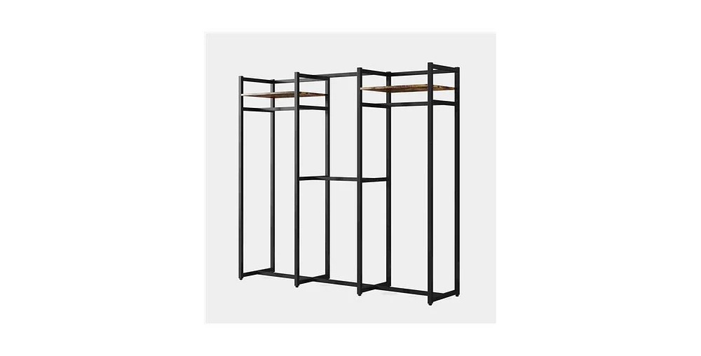 Slickblue Garment Rack with 4 Hanging Rods and 2 Wood Storage Shelves Stylish and Functional Organizer