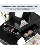 Gouun Makeup Dressing Table and Bench 3 Drawers and Cushioned Stool for Girls