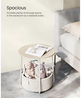 Slickblue Small Round Side End Table, Modern Nightstand with Fabric Basket