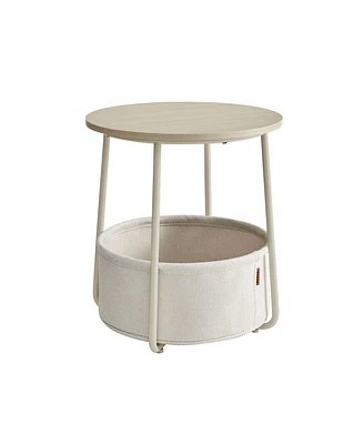 Slickblue Small Round Side End Table, Modern Nightstand with Fabric Basket
