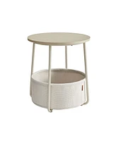 Slickblue Small Round Side End Table, Modern Nightstand with Fabric Basket