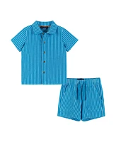 Andy & Evan Baby Boys Aqua Stripe Matching Terry Set