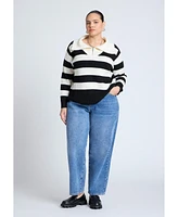 Eloquii Plus Striped Quarter Zip Sweater