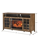 Mondawe 55 Inch Tv Media Stand With Electric Fireplace Kd Inserts Heater,Reclaimed Barnwood Color
