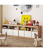 Costway Kids Toy Storage Organizer Wooden Children Bookshelf Chest with Open Shelf