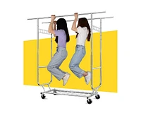 Slickblue Heavy Duty Double Bar Garment Rack on Wheels Durable and Space-Saving