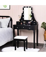 Gouun 10 Dimmable Bulbs Vanity Dressing Table with 2 Dividers and Cushioned Stool
