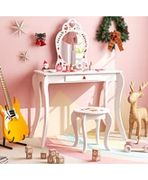 Gouun 2 in 1 Children Pretend Makeup Vanity Set with Removable Mirror and Storage Drawer