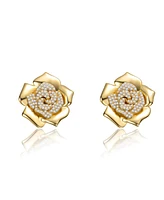 Rachel Glauber 14K Gold Plated with Clear Cubic Zirconia Accents Flower Earrings