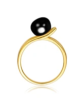 Sterling Silver 14K Gold Plated with 8MM Black Onyx Freshwater Pearl Linear Ring