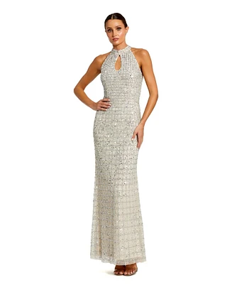 Mac Duggal Women's Embellished Halter Neck Keyhole Gown