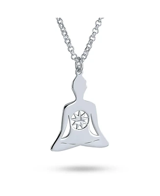 Bling Jewelry Mediation Celestial With Fairy North Star Heptagram Buddha Pendant Necklace For Women For Yogi .925 Sterling Silver