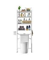 Slickblue Over-the-Toilet Freestanding Storage Unit with Industrial Metal Frame and Wood Shelving