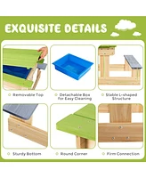 Gouun 3-in-1 Outdoor Wooden Kids Sand and Water Activity Table with Benches and Storage Boxes