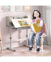 Gouun Height Adjustable Kids Study Desk with Tilt Desktop and Storage Shelves