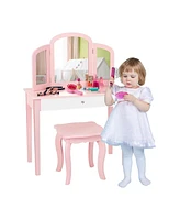 Gouun Kids Princess Make Up Dressing Table with Tri-folding Mirror and Chair