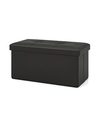 Gouun Upholstered Rectangle Footstool with Pvc Leather Surface and Storage Function