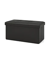 Gouun Upholstered Rectangle Footstool with Pvc Leather Surface and Storage Function