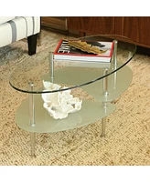 Slickblue Modern Oval Glass Coffee Table with Chrome Metal Legs