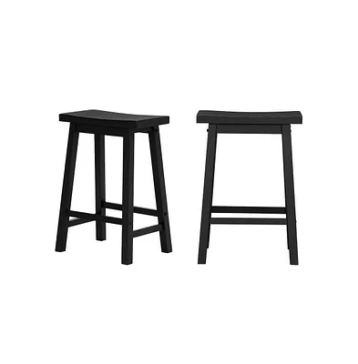 Slickblue Set of 2 Farmhouse Counter Height Saddle Bar Stools with Wood Finish