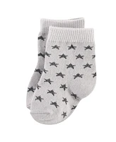 Hudson Baby Baby Boys Hudson Unisex Cotton Rich Newborn and Terry Socks, Gray White Star, 12-24 Months