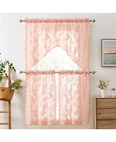 Hlc.me Butterfly Floral Lace - Sheer 3 Piece Kitchen Curtains Set