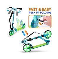 Hurtle Foldable Kick Scooter With Adjustable Handlebar - Teal Blue
