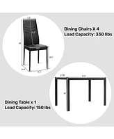 Gouun 5 Piece Kitchen Dining Set with Glass Metal Table and 4 Chairs