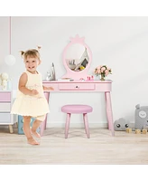 Gouun Kids Vanity Makeup Table and Chair Set Make Up Stool