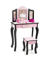 Gouun Kid Vanity Set with Tri-Folding Mirror and Leopard Print