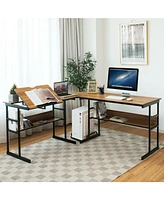 Gouun L-Shaped Computer Desk with Tiltable Tabletop