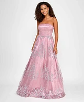 Say Yes Juniors' Strapless Lace-Up-Back Glitter Gown, Created for Macy's