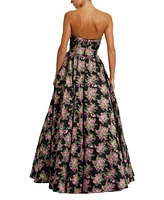 Mac Duggal Women's Strapless Sweetheart Brocade Floral A Line Gown