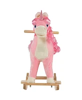 Qaba Kids Rocking Horse, Ride on Unicorn w/ Wooden Base, Tail Wag & Sounds