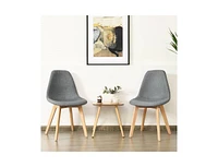 Slickblue Set of 2 Mid-Century Modern Linen Upholstered Dining Chair with Wood Legs