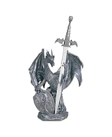 Fc Design "2-pc Gift Set" 10"H Medieval Silver Dragon with Shield and Sword Guardian Figurine Statue Ornament Home Room Office Decor and Perfect Gift