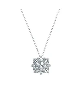 Genevive Sterling Silver White Gold Plated Cubic Zirconia Snowflake Cluster Pendant Necklace