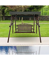 Gouun 2-Person Outdoor Wooden Porch Swing with an Adjustable Canopy