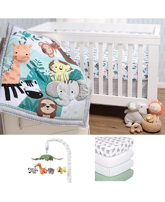 The Peanutshell Safari Adventures 8 Piece Baby Nursery Crib Bedding Set, Quilt, Crib Sheets, Crib Skirt, and Mobile