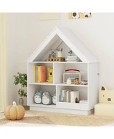 Costway Wooden Kids Dollhouse Bookshelf with Open Shelves Anti-toppling System Bookcase