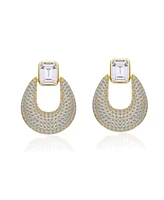 14k Gold Plated Puffed U-Shaped Front-Facing Dangle Earrings