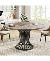 Tribesigns Round Dining Table for 4-6 People, 47-Inch Farmhouse Dinning Room Circle Kitchen Table, Industrial Dinner with Metal Base K