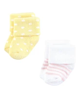 Hudson Baby Girls Cotton Rich Newborn and Terry Socks, Lemon Daisy, 0-6 Months