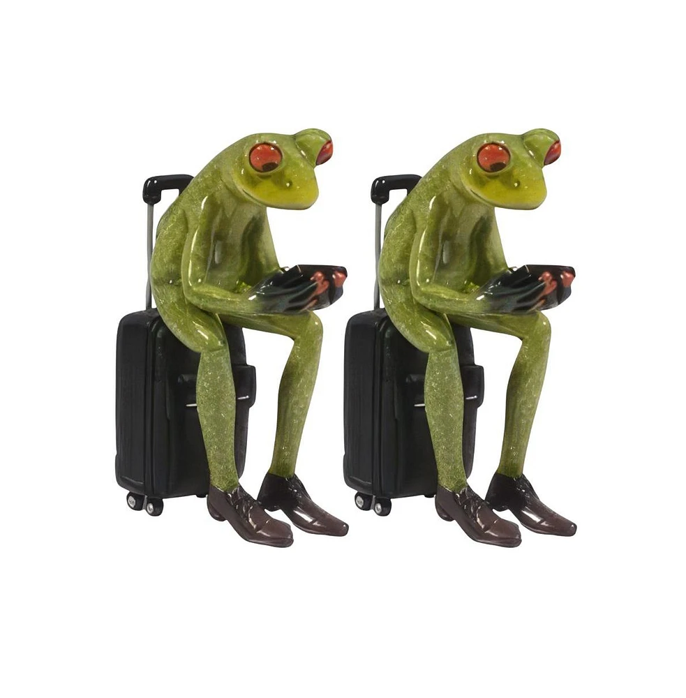 Fc Design "2-pc Gift Set" 5.5"H Frog Sitting on Suitcase Figurine Statue Ornament Home Room Office Decor and Perfect Gift Ideas for Housewarming, Holi