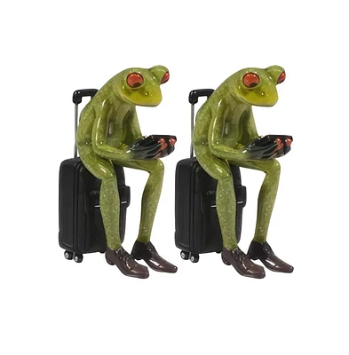 Fc Design "2-pc Gift Set" 5.5"H Frog Sitting on Suitcase Figurine Statue Ornament Home Room Office Decor and Perfect Gift Ideas for Housewarming, Holi