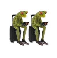 Fc Design "2-pc Gift Set" 5.5"H Frog Sitting on Suitcase Figurine Statue Ornament Home Room Office Decor and Perfect Gift Ideas for Housewarming, Holi